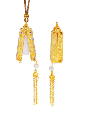 越南沙金不掉色镶钻大话西游月光宝盒珍珠流苏吊坠项链文创毛衣链