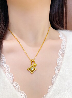 金店同款越南沙金不掉色点钻十字金刚杵吊坠项链镂空降魔杵锁骨链