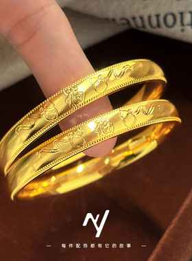 越南沙金999新款民族风金工cnc福字拉丝葫芦实心仿真金色手镯手环