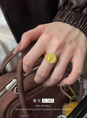 金店同款越南沙金点钻黄财神古法金活口戒指指环仿真黄金色送女友