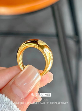 新中式越南沙金亮面泥鳅背素圈指环仿真黄金色实心闭口戒指送礼物