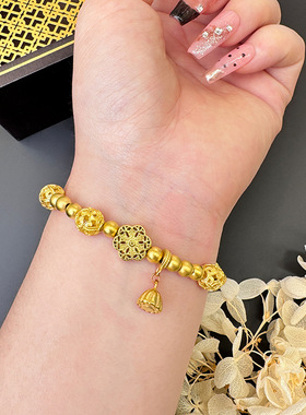 古法沙金传承花丝玲珑镂空圆珠手链女时尚高级感百搭花朵莲蓬首饰