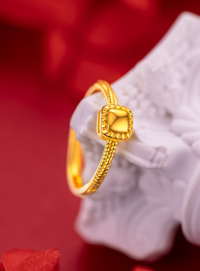 古法金周家网红同款方糖戒指时尚金店款沙金小方糖麻花戒指沙金