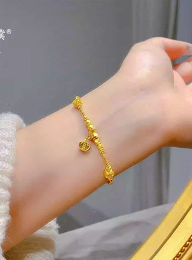 金店同款沙金碎金平安如意盘缠手链女款小众设计精致招财手串轻奢