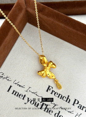 越南沙金小众设计感沙金意大利拉丝月影漫舞上玄月蝶舞吊坠项链女