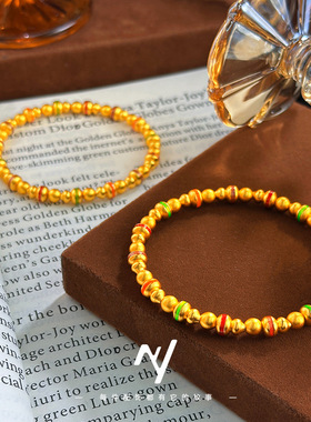 越南沙金999不掉色珐琅彩多巴胺葫芦福禄珠古法仿真金色手链手串