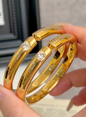 金店同款沙金亮面点钻泥鳅背手镯素圈开口镯子百搭时尚送女友礼物