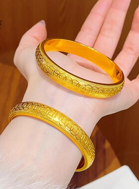 金店款越南沙金古法钉砂满圈钱币手镯宽面磨砂钱多多闭口镯子防金