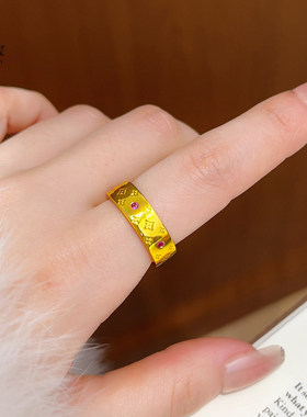 金店款越南沙金999镜面玫红钻四叶花卡扣手镯实心戒指项链老钱风