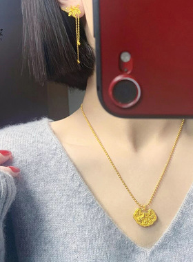 金店同款沙金999喜上眉梢吊坠项链女镂空长命锁包挂坠送女友礼物