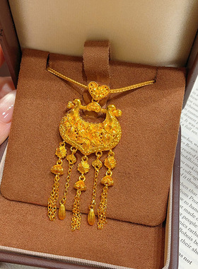 金店同款越南沙金锁愿璎珞百合花流苏锁包项链繁花婚嫁毛衣链防金