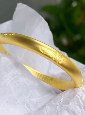 越南沙金古法贵妃祥云心经手镯8mm实心手环女款气质复古传承手饰