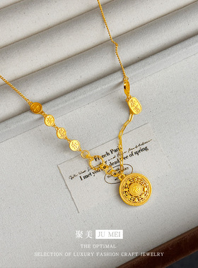 新中式越南沙金八宝福字罗盘项链平安喜乐罗盘套链国潮礼物送女友