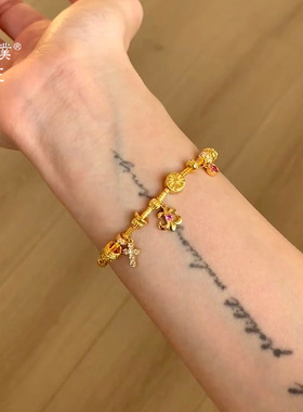 金店同款越南沙金不掉色鸢尾花十字架跑环盘缠手链女中古风手饰