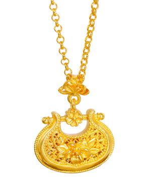 金店同款越南沙金镂空百合花锁包项链中式蝴蝶花笺平安锁锁骨链女