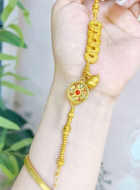 古法越南沙金不掉色滴油红蓝罗盘五帝钱罗盘葫芦手链新中式饰品