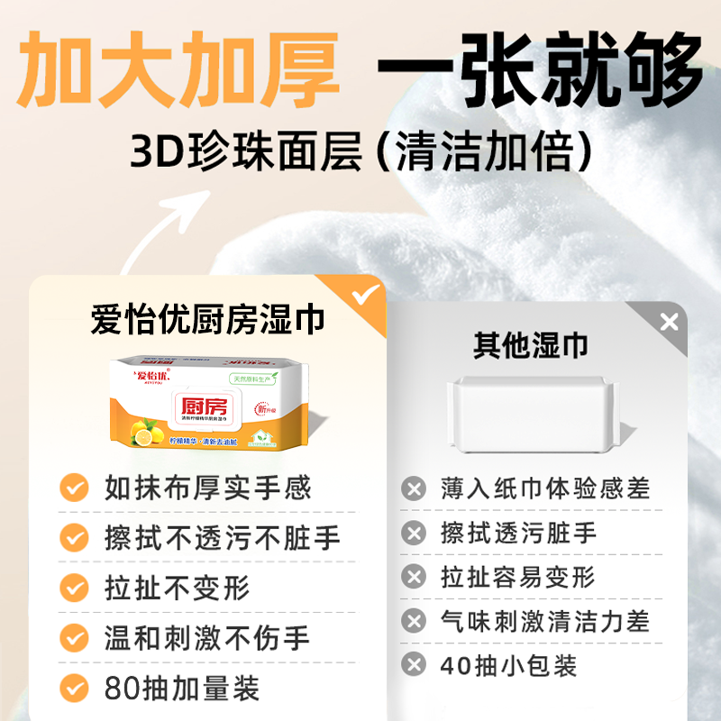 爱怡优厨房湿巾去油去污家用加大加厚一次性抹布去油污油烟机清洁