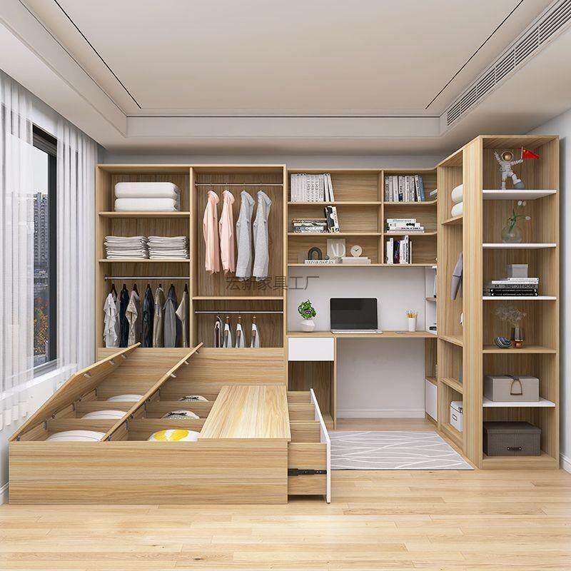 Hx1榻榻米床衣柜一体带书桌儿童房书柜组合套装卧室小户型靠墙榻 - 图1