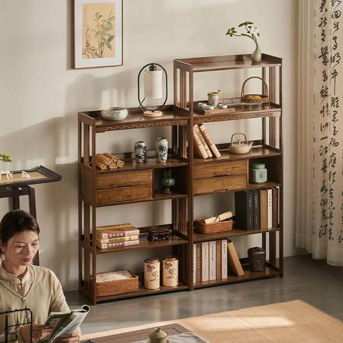 新中式实木博古架茶壶架茶边置物架小型茶叶柜子茶具收纳层架 - 图3