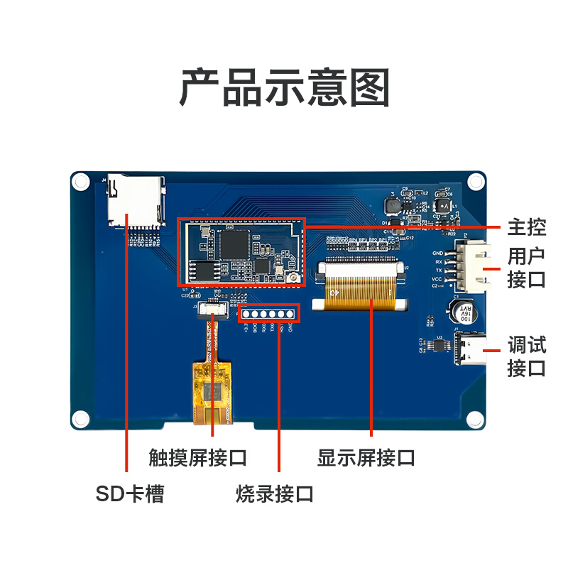 海凌科4.3寸串口屏US100-043无线WIFI蓝牙智能电容触摸液晶显示屏-图2