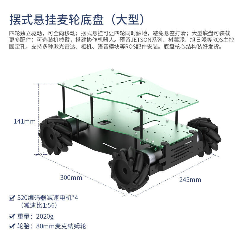 ROS机器人智能小车底盘 四驱差速麦克纳姆轮履带阿克曼电动无人车 - 图1