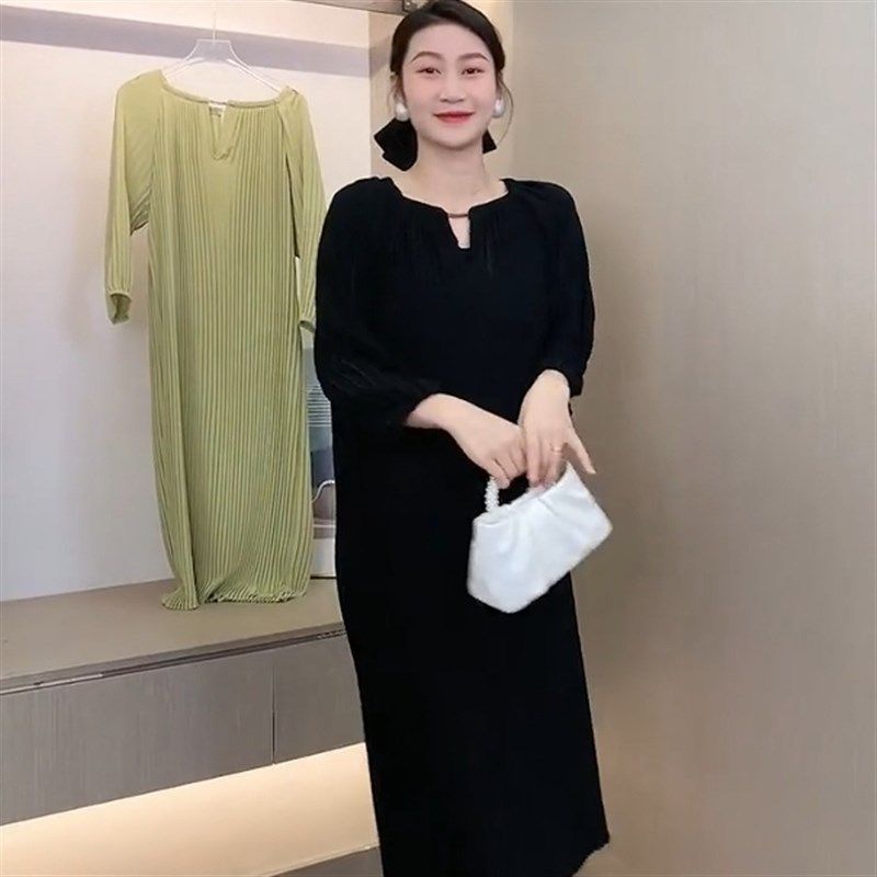 孕妇连衣裙夏季新款时尚圆领百褶纯色裙宽松显遮肚2023年韩版女潮,淘宝优惠券,粉丝福利购,淘宝优惠卷