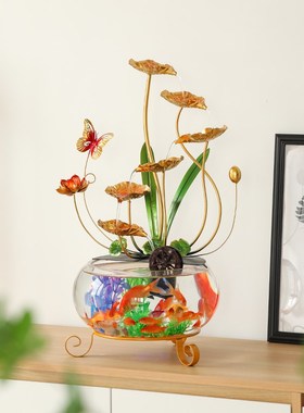 流水摆件鱼缸荷塘月n色桌面现代轻奢铁艺客厅办公室家居开业礼品