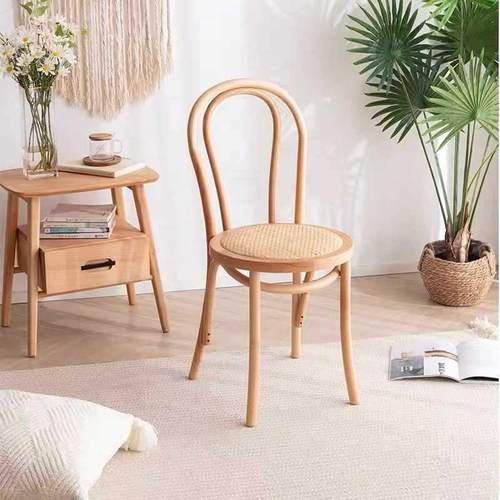 美式藤编复古实木家用餐椅中古索耐特阳台书桌靠背椅中古桑纳椅 - 图1