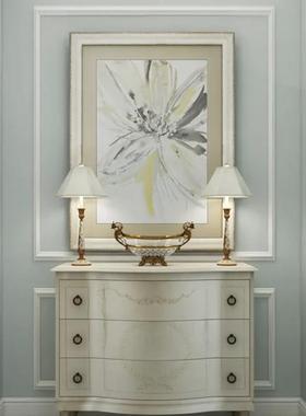 代水墨百合美式装饰画轻浮大气简约客厅背景挂画玄关坚版壁画