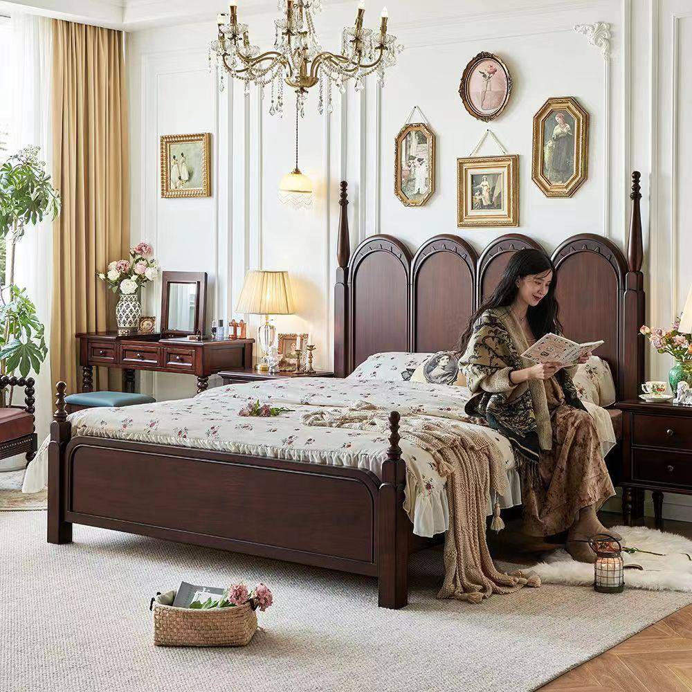 法式复古实木床1.8m大床帝罗堡自由女神罗马柱别墅主卧室双人婚床 - 图0