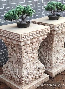 石材仿古花架石雕中式青石博古架盆景庭院花园花几石墩茶台