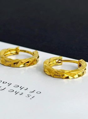 s925银针耳饰金色碎扣爆