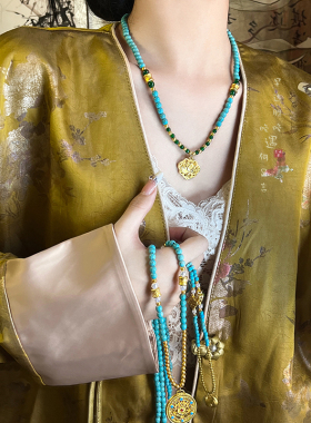 民族风绿松石沙金串珠项