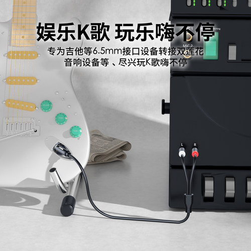 绿众6.5转双莲花一分二2rca音频转接线吉他大二芯功放声卡调音台音响音箱插头连接线大三芯6.35mm转av转换器 - 图1