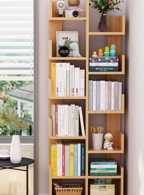 简易儿童小书架落地置物架一体靠墙实木不占地方空间学生家用书柜