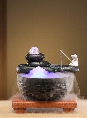 三生石陶瓷桌面生财水循环流水摆件高级感小微型迷你茶桌办公桌