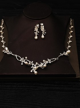 韩国结婚新娘饰品 水钻纯情水B晶红色新娘项链新娘饰品三件套