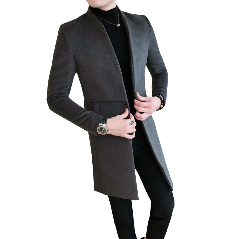 欧洲新款风衣男中长款秋冬2022新款韩版修身帅气男士羊绒大衣立领