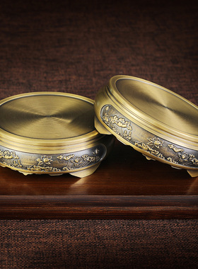 纯铜聚宝盆百福缸底座黄铜莲花底B座圆形中式复古装饰摆件家居铜