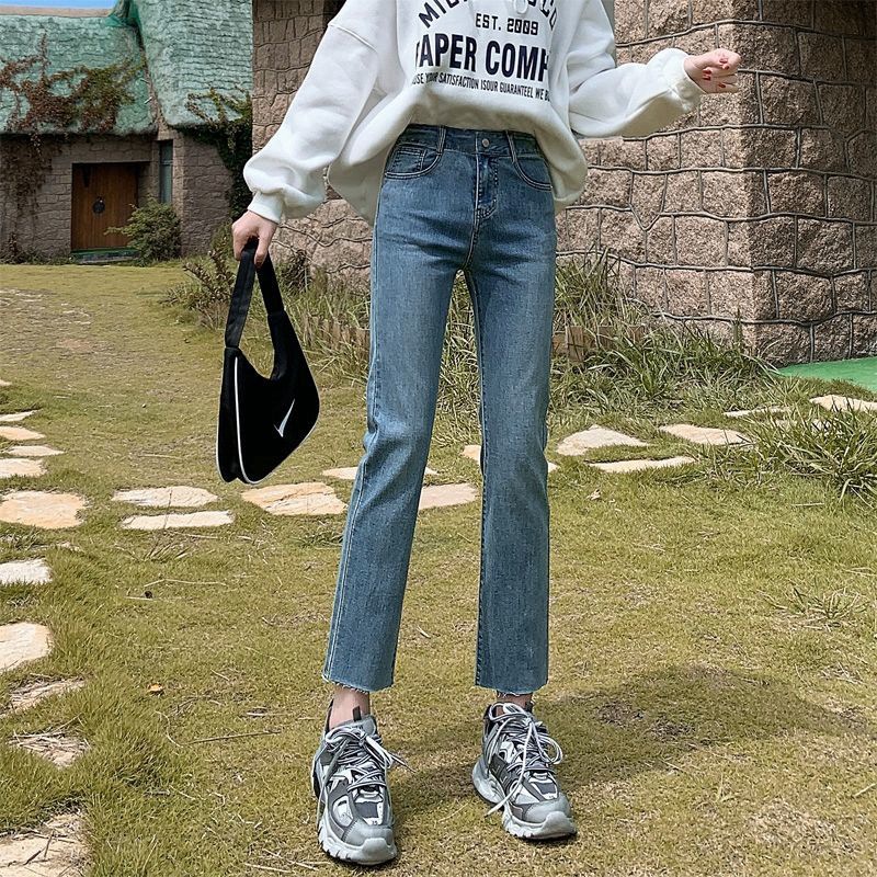 新款高腰修身水洗牛仔裤韩版女阔腿