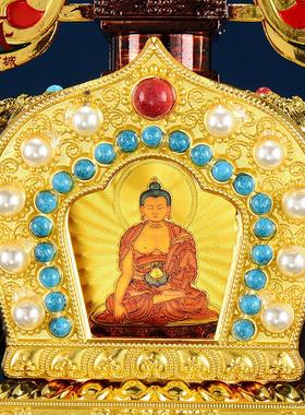 舍利塔家用佛塔菩提塔噶当塔鎏金雕花镶嵌彩珠宝塔嘎乌盒室内摆件