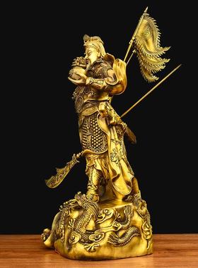 黄铜关公摆件拖宝九龙关公五旗关二爷铜像武财神关羽客厅公司店铺