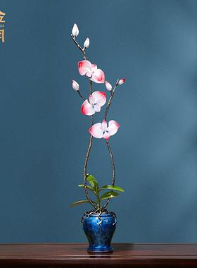 《兰花》黄铜摆件工艺品铜器新中式家居客厅壁龛玄关细长竖高装饰