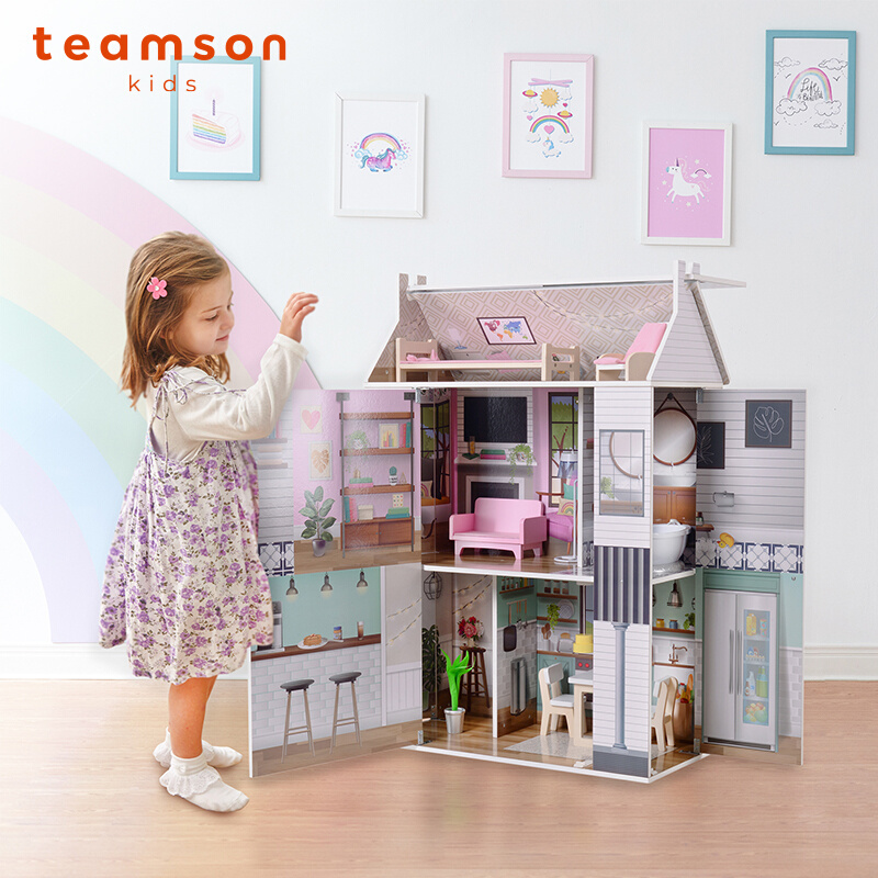 teamson迪生家女孩公主粉娃娃屋大型别墅玩具木质过家家家具场景