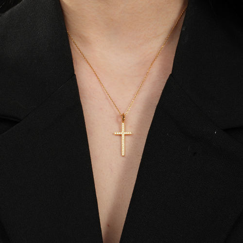 EYEFUNNY HAPPY爱凡尼长十字架吊坠18K金钻石男女奢侈潮流项链 - 图3