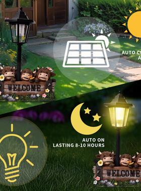 跨境创意三牛树脂太阳能户外灯家居庭院装饰灯摆件花园路径氛围灯