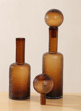 棕色玻璃烛台带盖子球色料香薰高级感软装花瓶工艺氛围感摆件