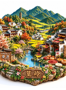 【江西婺源篁岭冰箱贴】文创文旅晒秋古村落徽派建筑梯田花海磁贴