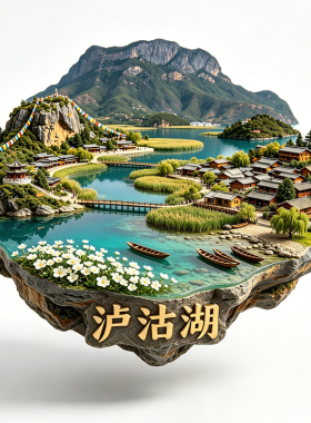 【泸沽湖冰箱贴】云南丽江景区文创旅伴手礼微缩高原湖泊风景磁贴