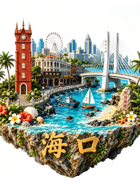 【海口冰箱贴】海南椰城文旅磁吸热带椰林海岸世纪大桥旅游伴手礼